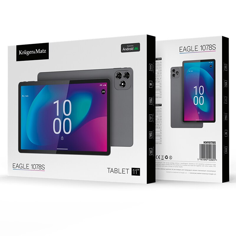 Tableta Kruger&Matz KM1078S, Procesor MediaTek MT8781V/CA Octa-Core, Ecran IPS 10.95", 8GB RAM, 256GB Flash, Wi-Fi, Bluetooth, Android Gri