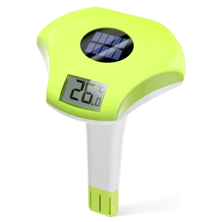 Termometru plutitor piscina solar, BALDR, Afisaj LCD, Impermeabil IPX8, Verde