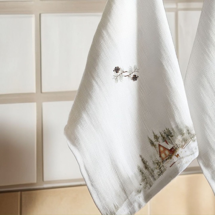 Кухненска кърпа, Коледа с хижа и зимен пейзаж, 100% памук, 40x65 см, Lenjerii Deosebite, Glow