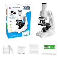 Set microscop pentru copii, BOMSTOM, 100x, 400x, 1200x, Lumini LED reglabile, Cu accesorii, Se poate conecta la telefoane mobile, Alb
