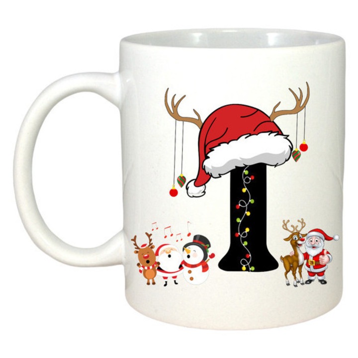 Cana I Litera Cu Luminite Reni Si Mos Craciun, Craciun, Sarbatori, Cadou, Secret Santa, Cri-Flo, Culoare Alb, 330 ml