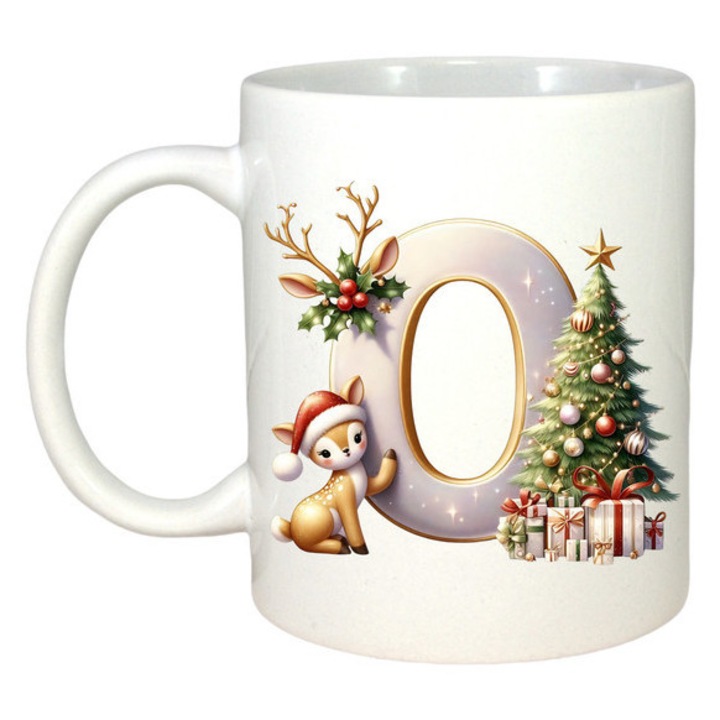 Cana CRI-FLO Craciun Cu Ren, Brad, Luminite, Alb, 330 ml