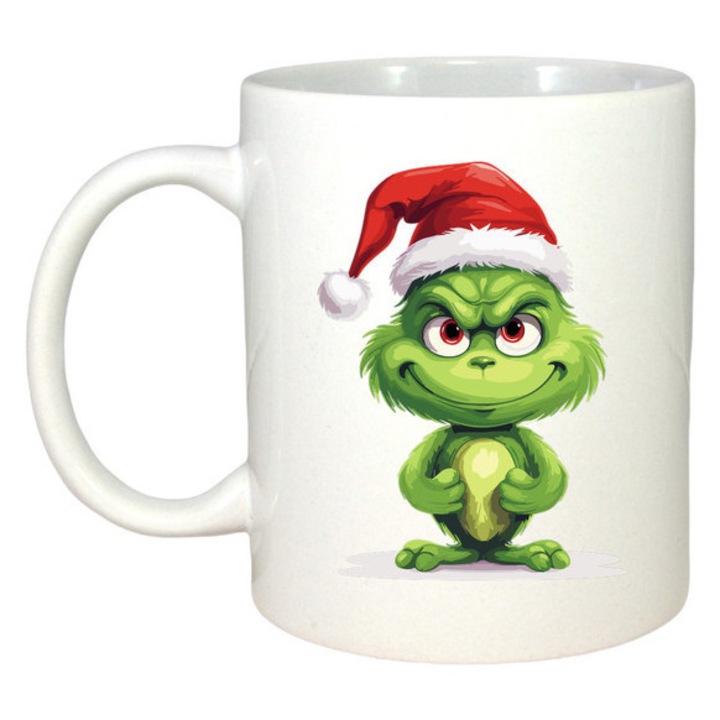 Cana Grinch Serios Mos Craciun, Craciun, Sarbatori, Cadou, Secret Santa, Cri-Flo, Culoare Alb, 330 ml