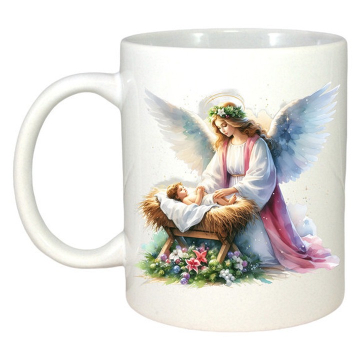 Cana Inger Cu Prunc In Iesle 2, Craciun, Sarbatori, Cadou, Secret Santa, Cri-Flo, Culoare Alb, 330 ml