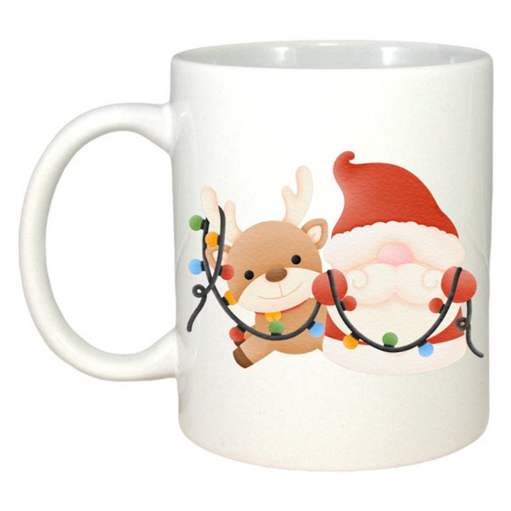 Cana Mos Craciun Cu Ren Si Lumini, Craciun, Sarbatori, Cadou, Secret Santa, Cri-Flo, Culoare Alb, 330 ml