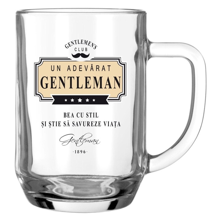 Халба за бира, Gentleman, 500 мл, забавно послание "пий със стил и знай как да се наслаждаваш на живота"