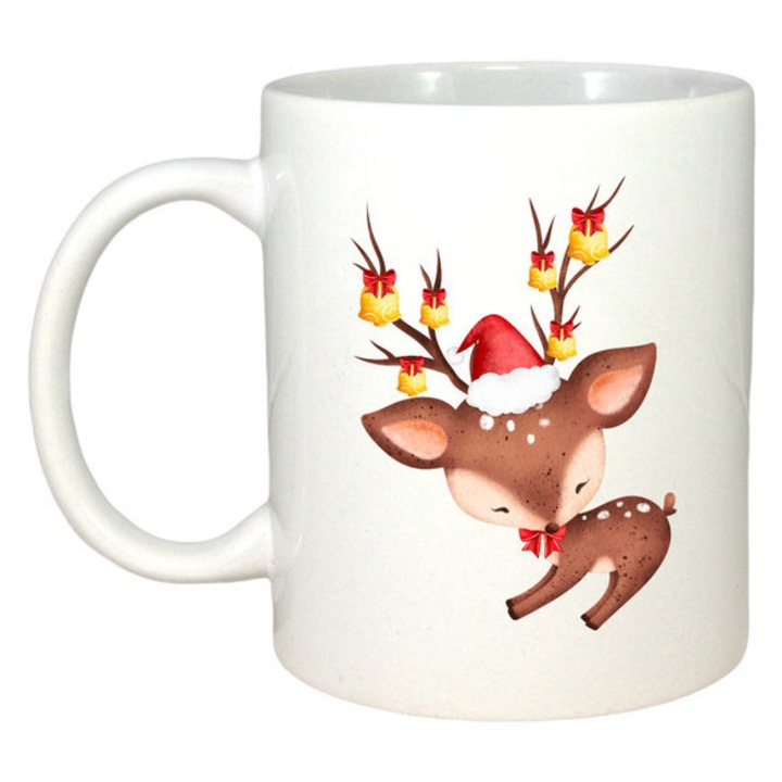 Cana Ren Cu Lumini In Coarne, Craciun, Sarbatori, Cadou, Secret Santa, Cri-Flo, Culoare Alb, 330 ml