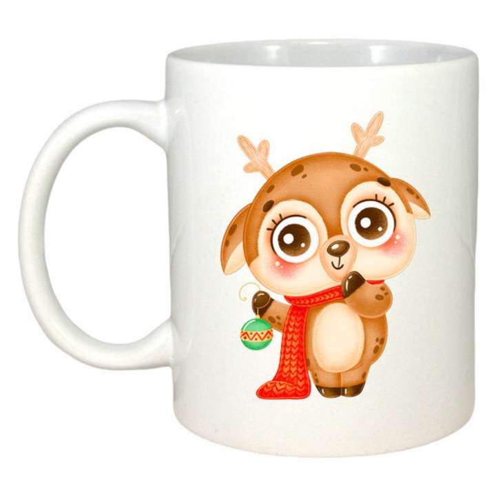 Cana Ren Mic Cu Fulgi, Craciun, Sarbatori, Cadou, Secret Santa, Cri-Flo, Culoare Alb, 330 ml