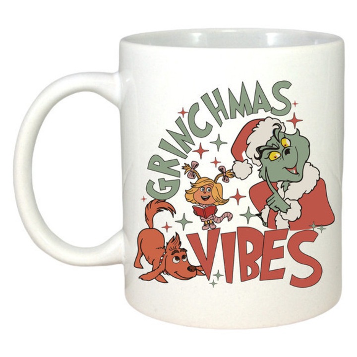 Cana Retro Grinchmas Vibes Santa Cosplay For Cricut, Craciun, Sarbatori, Cadou, Secret Santa, Cri-Flo, Culoare Alb, 330 ml