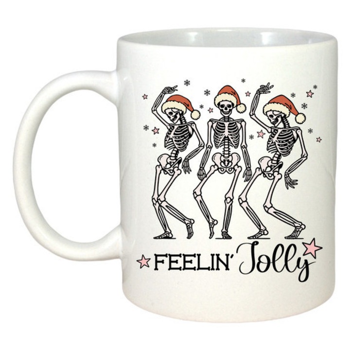 Cana Scheleti Dansand Costumati Craciun, Craciun, Sarbatori, Cadou, Secret Santa, Cri-Flo, Culoare Alb, 330 ml