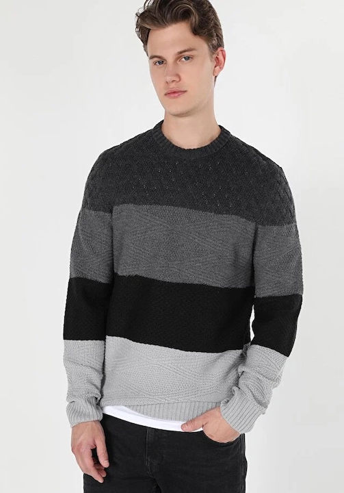 COLIN'S, Pulover cu decolteu la baza gatului si model in dungi, Multicolor