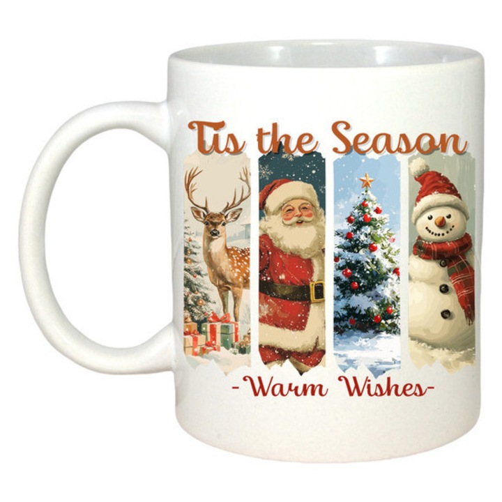 Cana Tis The Season Set Pahare Ciocolata Calda, Craciun, Sarbatori, Cadou, Secret Santa, Cri-Flo, Culoare Alb, 330 ml