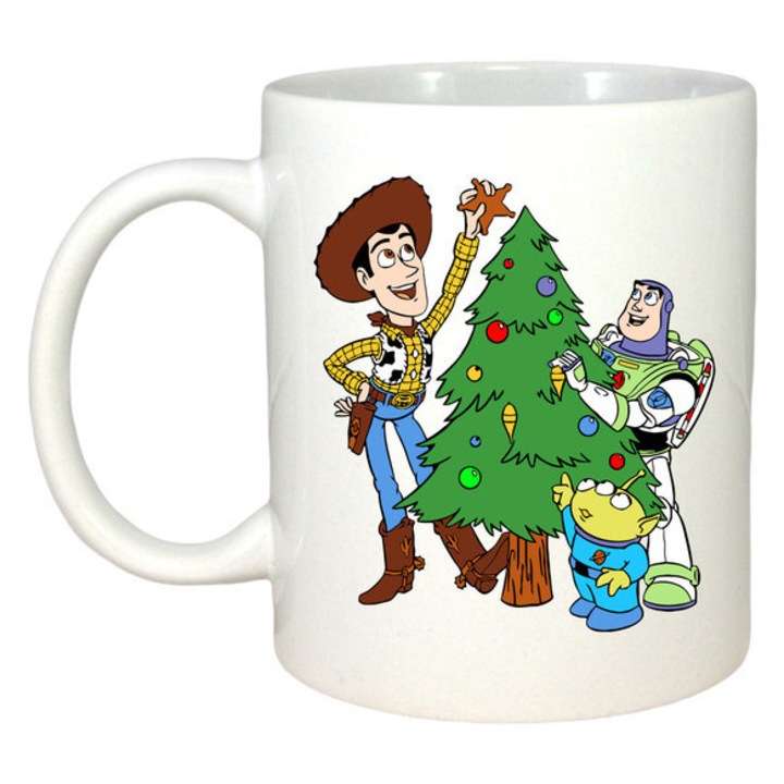 Cana Woody Buzz Si Extraterestri Impodobesc Bradul, Craciun, Sarbatori, Cadou, Secret Santa, Cri-Flo, Culoare Alb, 330 ml
