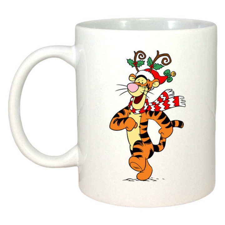Cana Tigger Dans Craciun, Craciun, Sarbatori, Cadou, Secret Santa, Cri-Flo, Culoare Alb, 330 ml