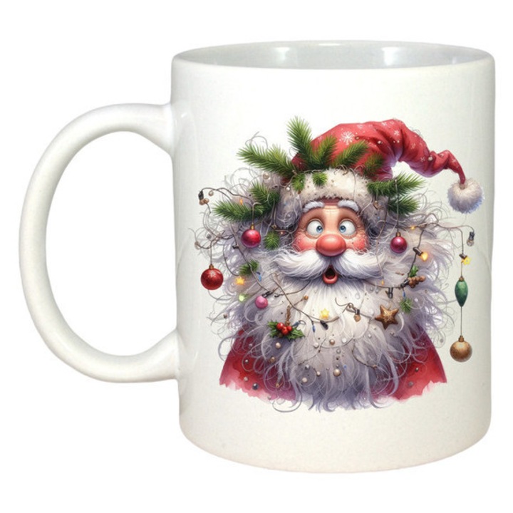 Cana Mos Cu Barba Decorata De Craciun, Craciun, Sarbatori, Cadou, Secret Santa, Cri-Flo, Culoare Alb, 330 ml
