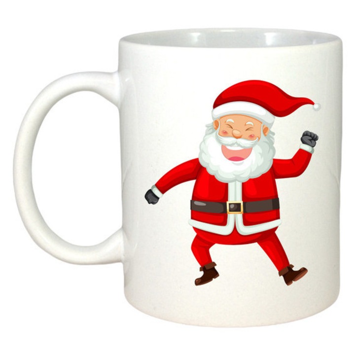 Cana Mos Craciun Dans Bucuros, Craciun, Sarbatori, Cadou, Secret Santa, Cri-Flo, Culoare Alb, 330 ml