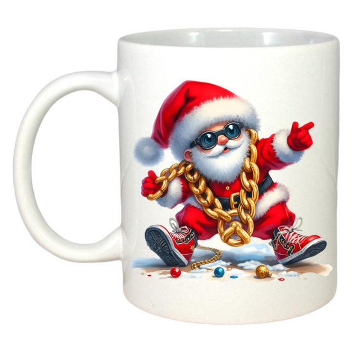 Cana Mos Craciun Dansand Cu Lant Mare, Craciun, Sarbatori, Cadou, Secret Santa, Cri-Flo, Culoare Alb, 330 ml