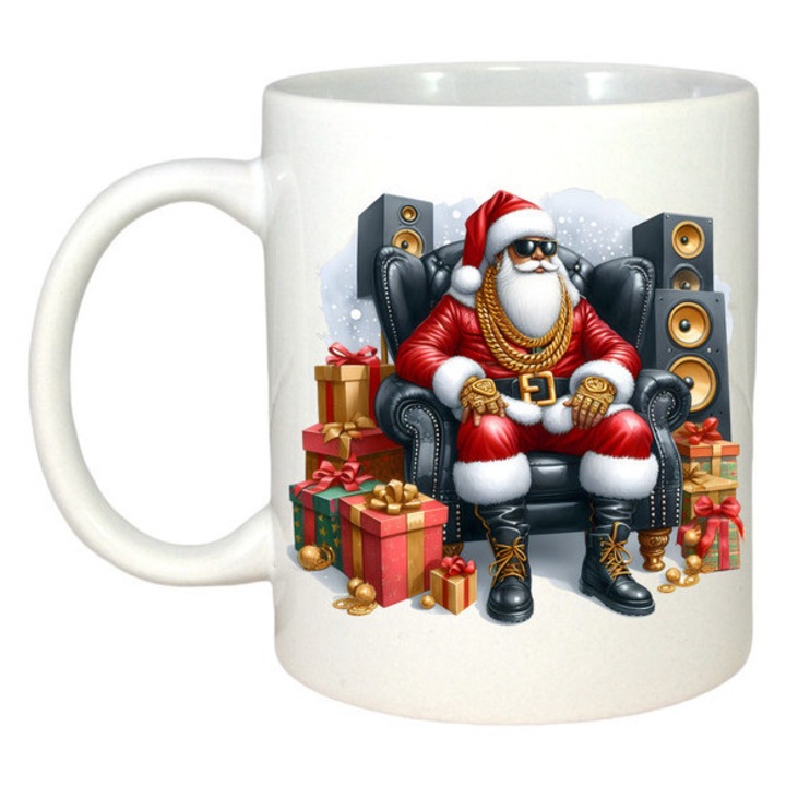 Cana Mos Craciun Dj Cu Cadouri Si Boxe, Craciun, Sarbatori, Cadou, Secret Santa, Cri-Flo, Culoare Alb, 330 ml