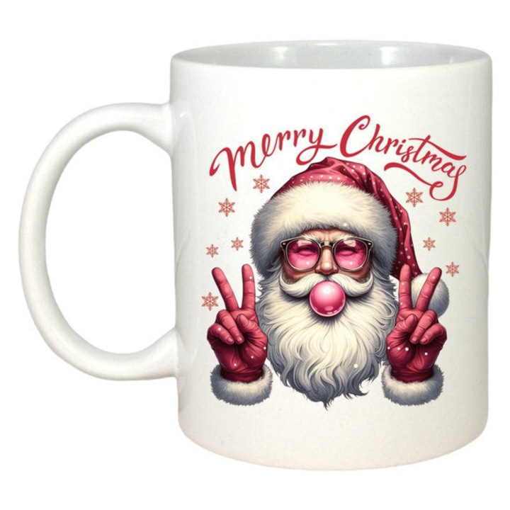 Cana Mos Craciun Simbol Pace Doua Degete, Craciun, Sarbatori, Cadou, Secret Santa, Cri-Flo, Culoare Alb, 330 ml