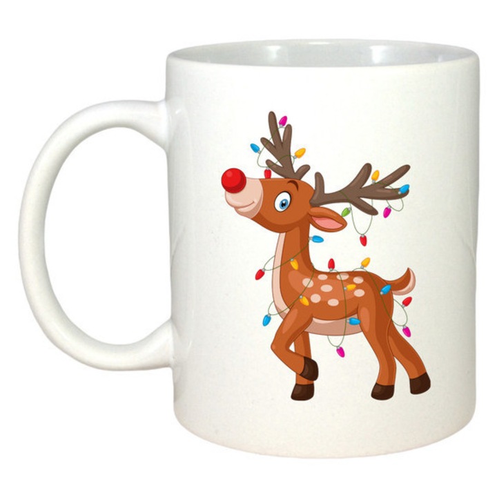 Cana Ren Cu Instalatii Luminoase, Craciun, Sarbatori, Cadou, Secret Santa, Cri-Flo, Culoare Alb, 330 ml