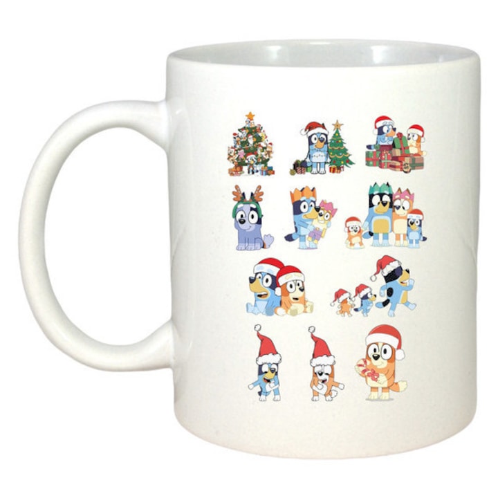 Cana Set Personaje Bluey Craciun, Craciun, Sarbatori, Cadou, Secret Santa, Cri-Flo, Culoare Alb, 330 ml