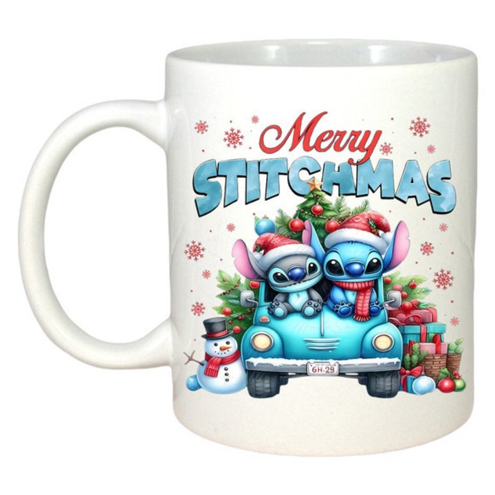 Cana Stitch In Camion Vintage De Craciun, Craciun, Sarbatori, Cadou, Secret Santa, Cri-Flo, Culoare Alb, 330 ml