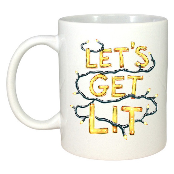 Cana Text Lets Get Lit Lumini Craciun, Craciun, Sarbatori, Cadou, Secret Santa, Cri-Flo, Culoare Alb, 330 ml