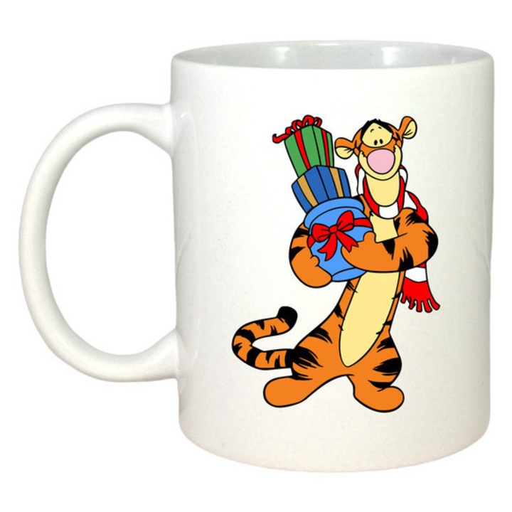 Cana Tigger Cu Cadouri Craciun, Craciun, Sarbatori, Cadou, Secret Santa, Cri-Flo, Culoare Alb, 330 ml
