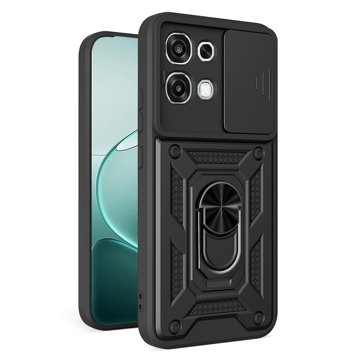 Husa pentru Oppo A6 Pro 4G / A6 Pro 5G Daden®, Hybrid Armor Kickstand, Slider Camera, Antisoc, Protectie Superioara, Negru