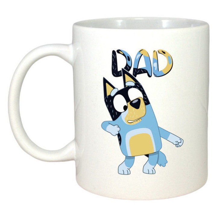 Cana Bluey Super Dad, Craciun, Sarbatori, Cadou, Secret Santa, Cri-Flo, Culoare Alb, 330 ml