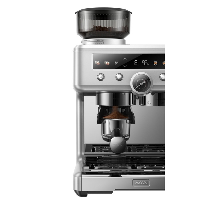 Espressor semi-automat Mova S20 Pro, Putere 2650 - 3200 W, Presiune 20 Bari, Dual boiler, Dual Pump, 12 Trepte de temperatura, 34 Trepte de macinare, Afisaj electronic, Silver