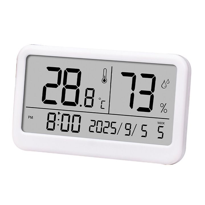 Ceas digital de birou, cu alarma si calendar, alb, 8.7x1.2x5.3 cm