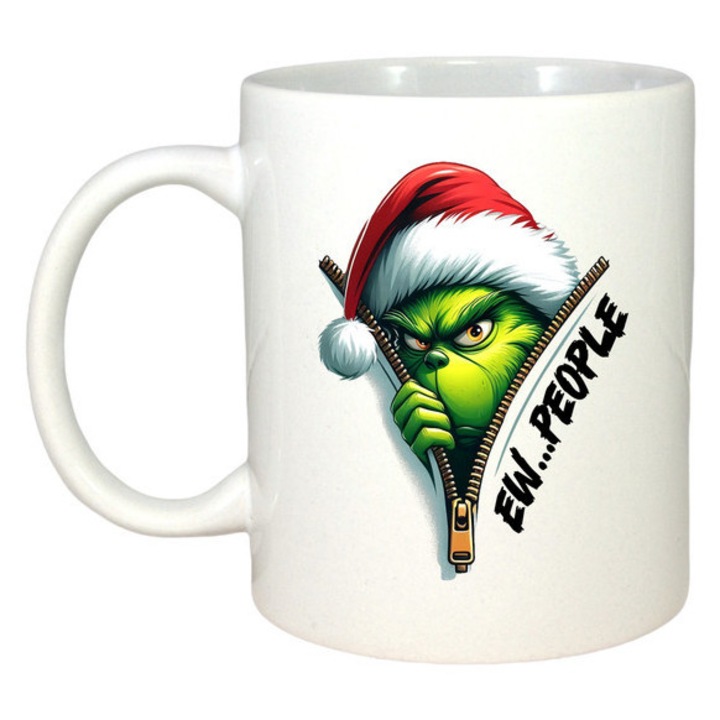 Cana Grinch Evil People Santa Hat, Craciun, Sarbatori, Cadou, Secret Santa, Cri-Flo, Culoare Alb, 330 ml