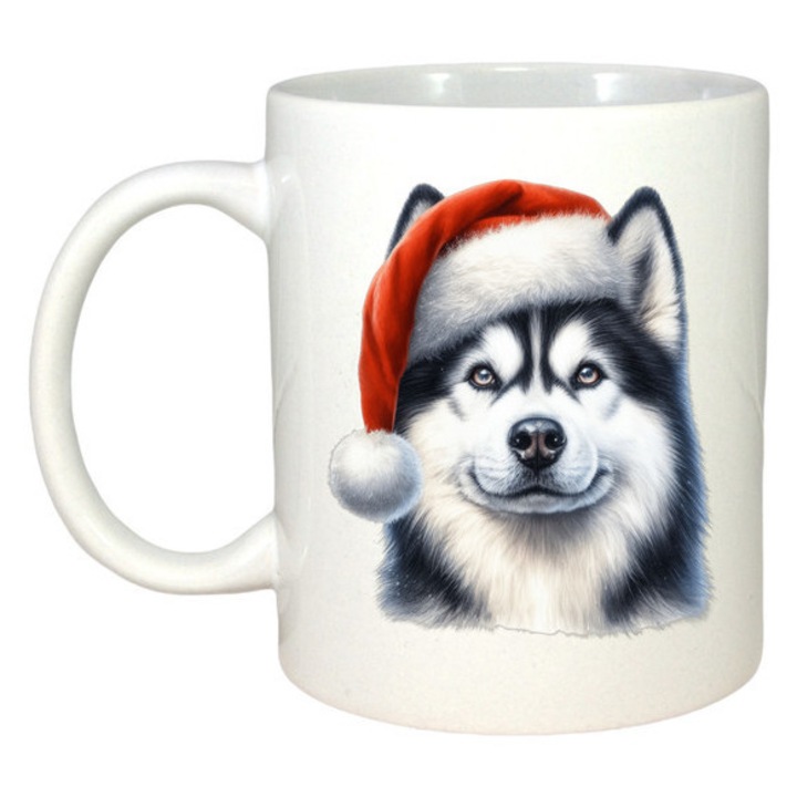 Cana Husky Craciun Cu Ochi Luminati, Craciun, Sarbatori, Cadou, Secret Santa, Cri-Flo, Culoare Alb, 330 ml