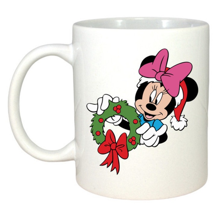 Cana Minnie Cu Coronita Si Fundita, Craciun, Sarbatori, Cadou, Secret Santa, Cri-Flo, Culoare Alb, 330 ml