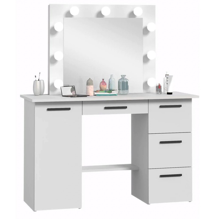 Masuta de toaleta cu Oglinda LED, eMobili, 120 cm, machiaj, makeup, vanity, moderna, Alba, SEA544