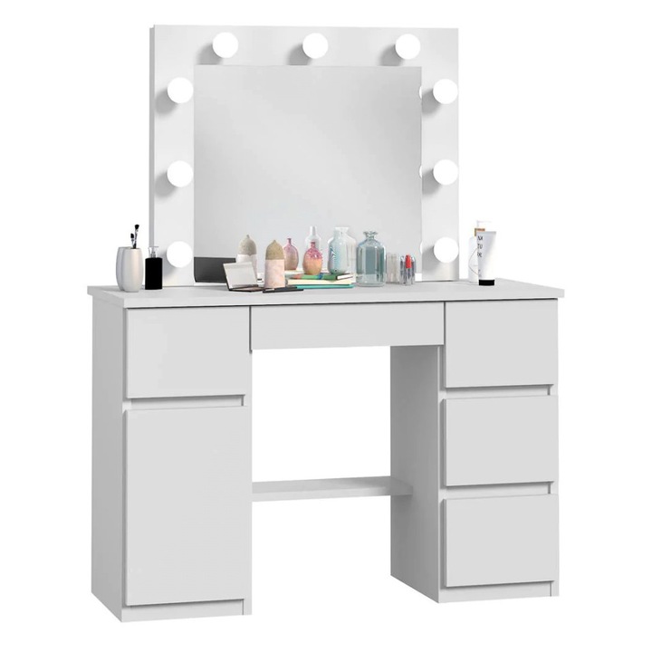 Masuta de toaleta cu Oglinda LED, eMobili, 120 cm, machiaj, makeup, vanity, moderna, Alba, SEA546
