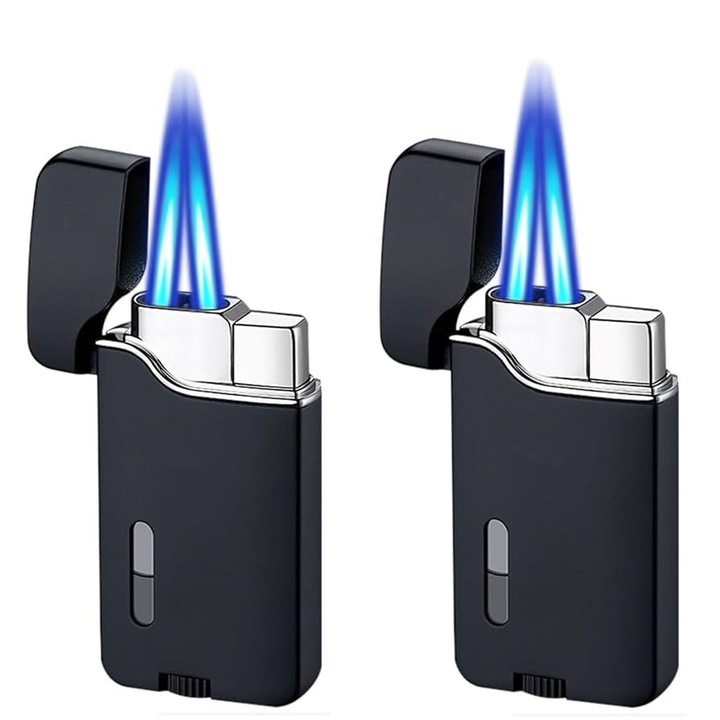 Set 2 brichete, metalice turbo jet antivant reincarcabile cu gaz