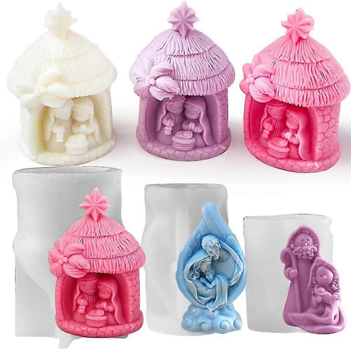 3 darabos szilikon forma készlet, Jézus születése tematika, gyertyákhoz, kézműves dekorációkhoz