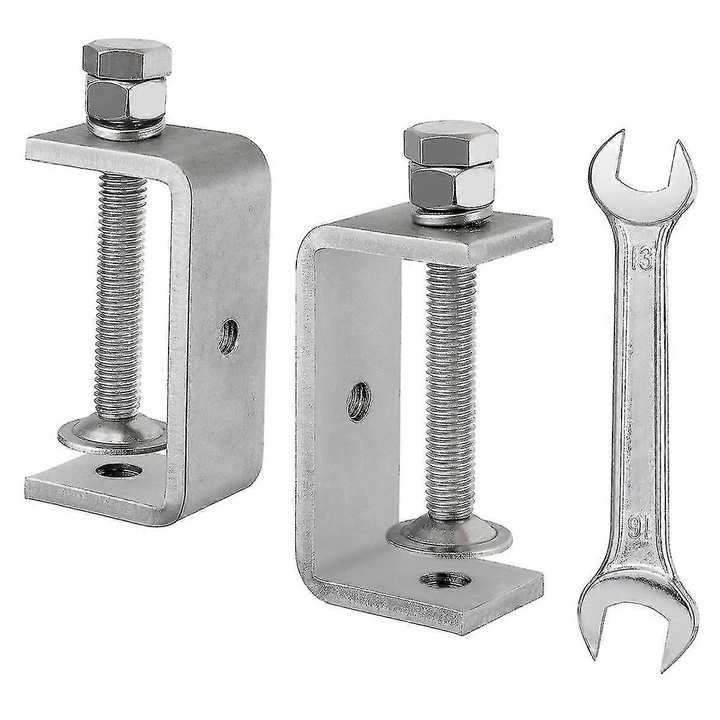 Set 2 cleme C din otel inoxidabil 304, 65mm, pentru prelucrarea lemnului, sudura, culoare argintie