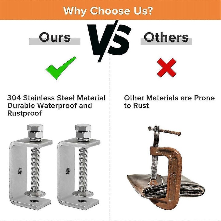 Set 2 cleme C din otel inoxidabil 304, 65mm, pentru prelucrarea lemnului, sudura, culoare argintie