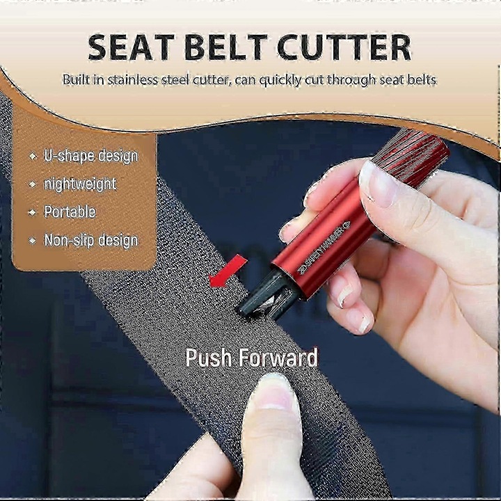 Set 4 unelte de siguranta auto - ciocan de spart geamuri si taietor de centura, compact, portabil, multicolor