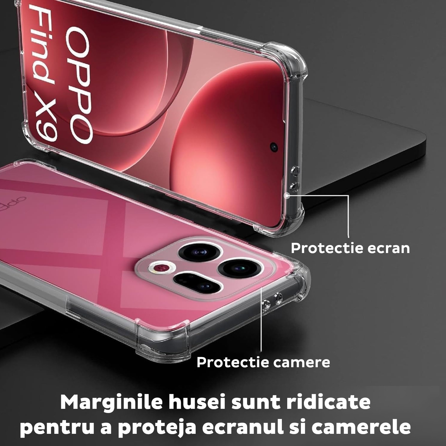 Husa pentru Oppo Find X9 Pro DaDen®, Antishock, Ultra Protection, Protectie colturi, Antisoc, Rezistenta la impact, Transparenta