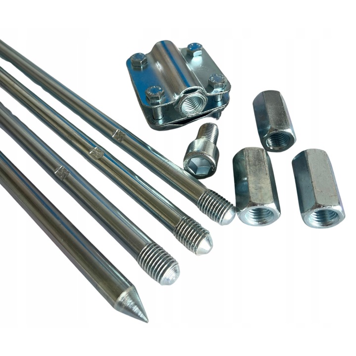 Комплект за заземяване, защита от мълнии Blyskawica, комплект 4м (4x1м), M16, поцинкована стомана, устойчив на корозия