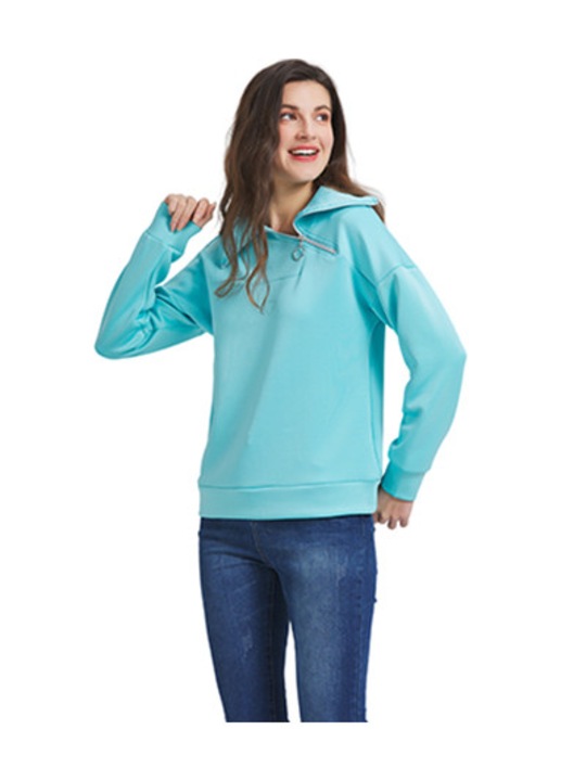 Bluza lejera pentru femei, top cu maneci lungi, albastru deschis, Albastru