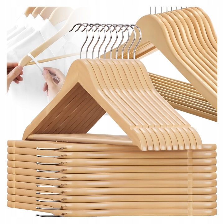 Umerase Din Lemn, Kanza, Carlig Rotativ 360°, Lemn Natural Lacuit, Rezistenta La Haine Grele, Canale Speciale Pentru Prevenirea Alunecarii Hainelor, Materiale De Buna Calitate, Executie De Inalta Calitate