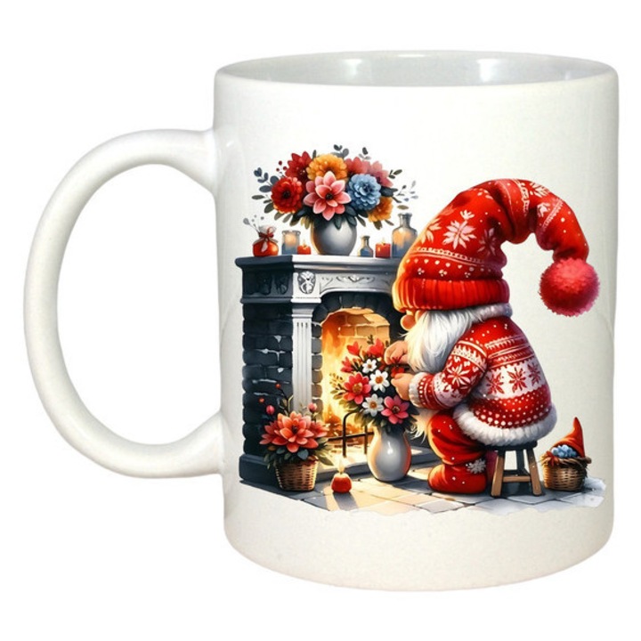 Cana Gnome La Semineu, Craciun, Sarbatori, Cadou, Secret Santa, Cri-Flo, Culoare Alb, 330 ml