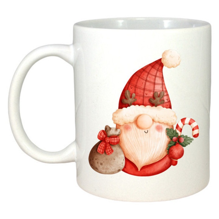 Cana Gnome Cu Lumini In Barba, Craciun, Sarbatori, Cadou, Secret Santa, Cri-Flo, Culoare Alb, 330 ml