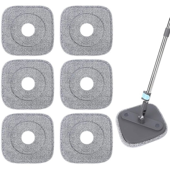Set 6 lavete reutilizabile, din microfibra, pentru mop patrat, 9x9 inch, compatibile cu True & Tidy SPIN-800, lavabile la masina, absorbante