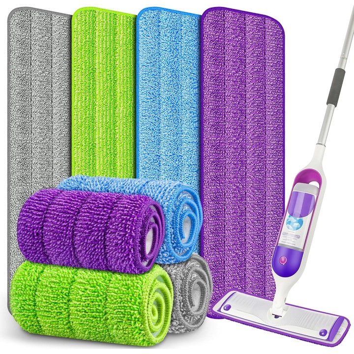 Set 8 pad-uri reutilizabile pentru mop, 15in, microfibra, compatibile cu mopuri cu Velcro, curatare umeda si uscata, pentru toate tipurile de suprafete dure